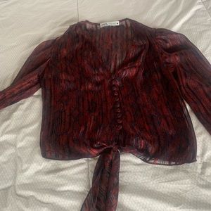 ZARA red snakeskin tie blouse